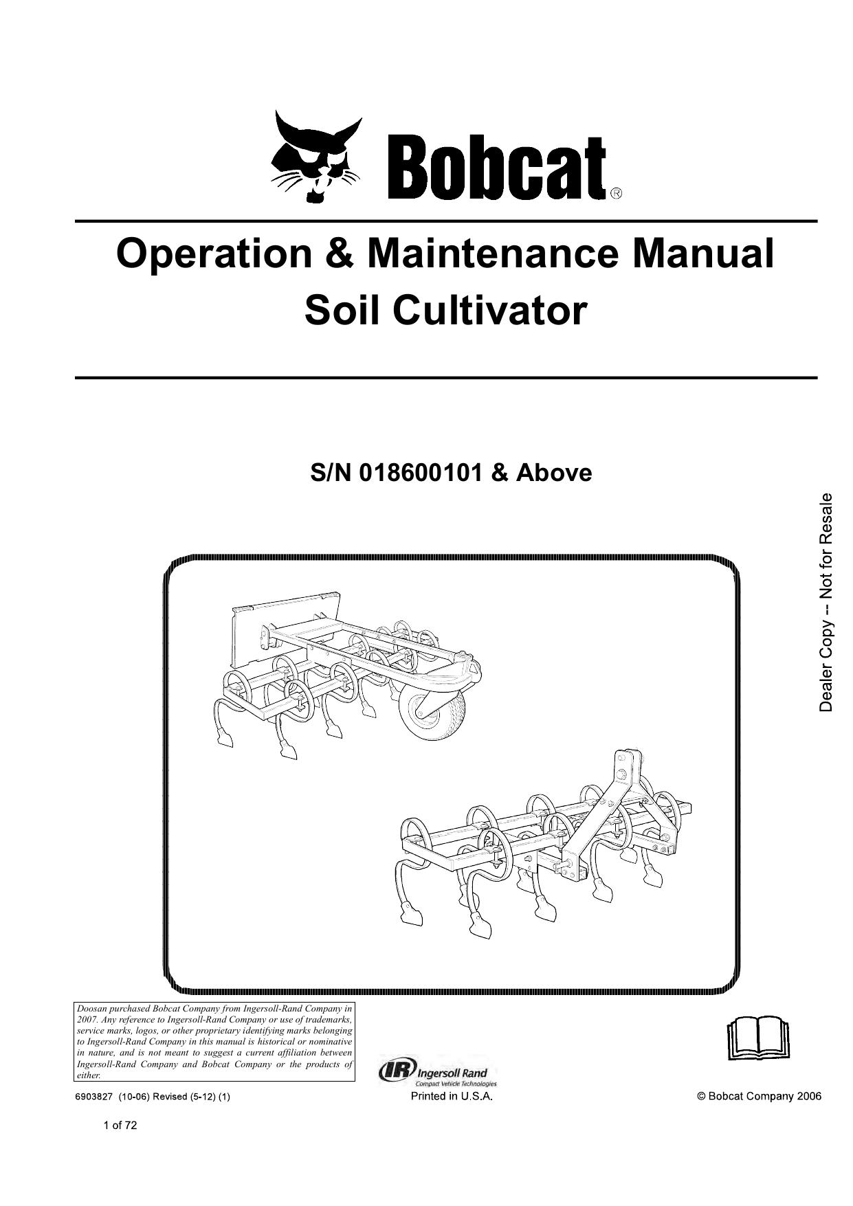Soil Cultivator Attachment Operation & Maintenance Manual Bobcat